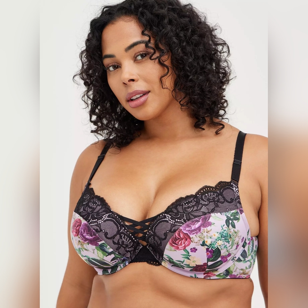 Torrid Floral Lace Bra - Black and Purple